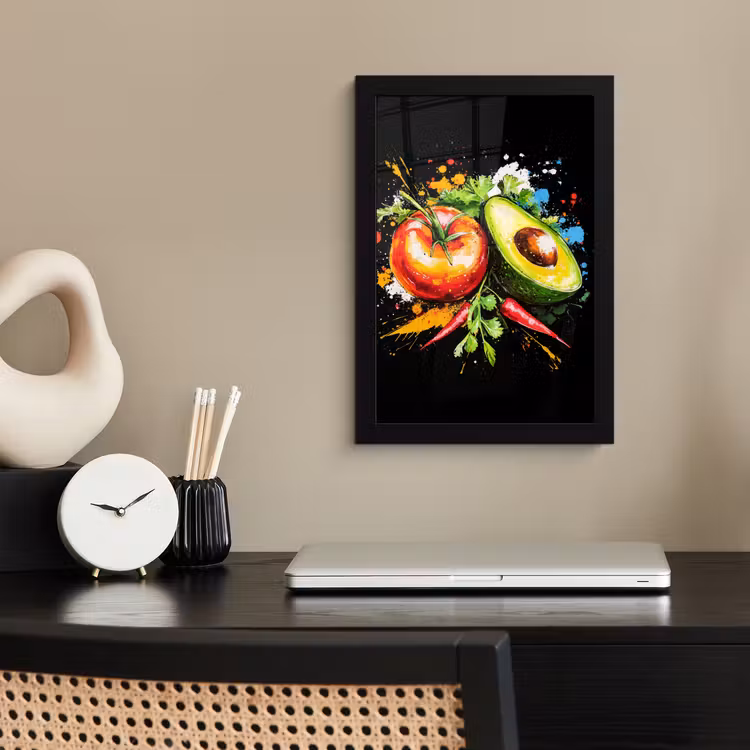 Poster met lijst - Tomaat Avocado Pepers Verfspetters — 2