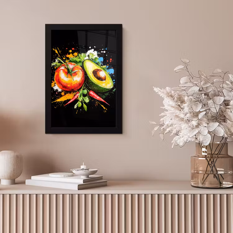 Poster met lijst - Tomaat Avocado Pepers Verfspetters — 5