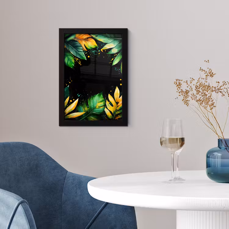 Poster met lijst - Tropische Bladeren Zwarte Achtergrond — 4