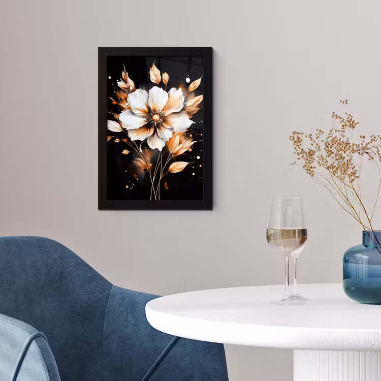 Poster met lijst - Witte Bloem Aquarel — 4