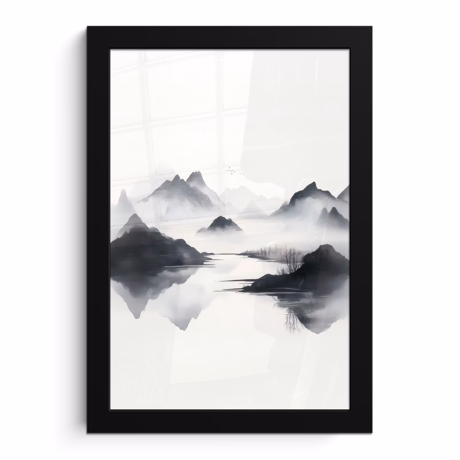 Poster met lijst - Bergen - Mistig - Water - Wit — 1