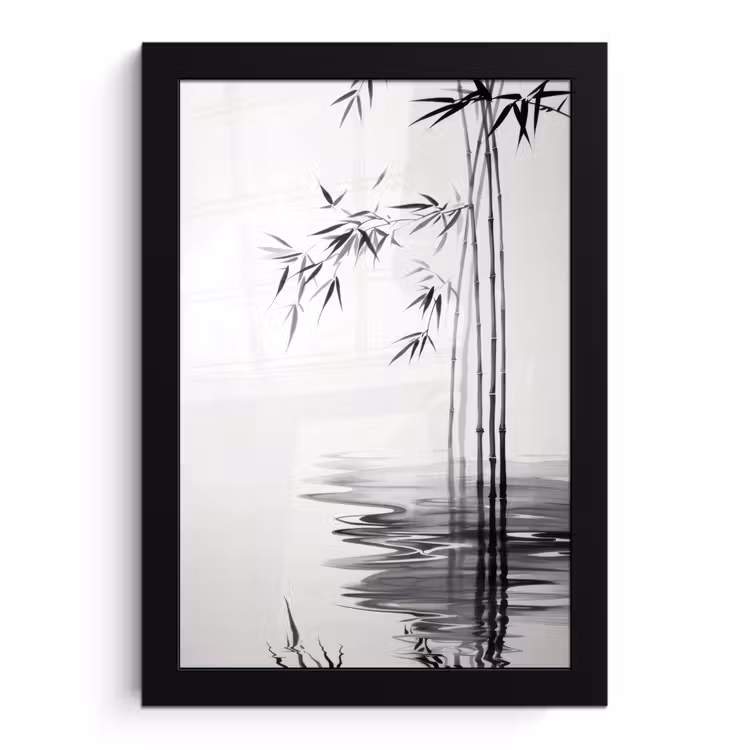 Poster met lijst - Bamboestammen - Water - Minimalistisch - Wit — 1