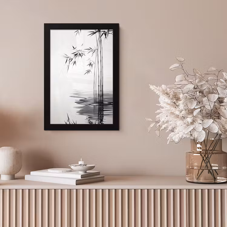 Poster met lijst - Bamboestammen - Water - Minimalistisch - Wit — 5