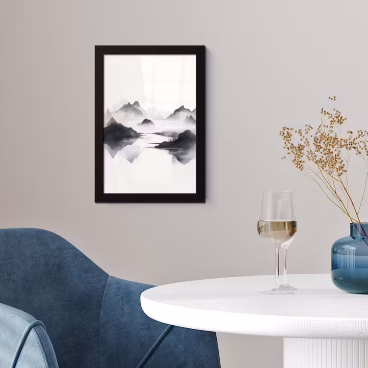 Poster met lijst - Bergen - Mistig - Water - Wit — 4