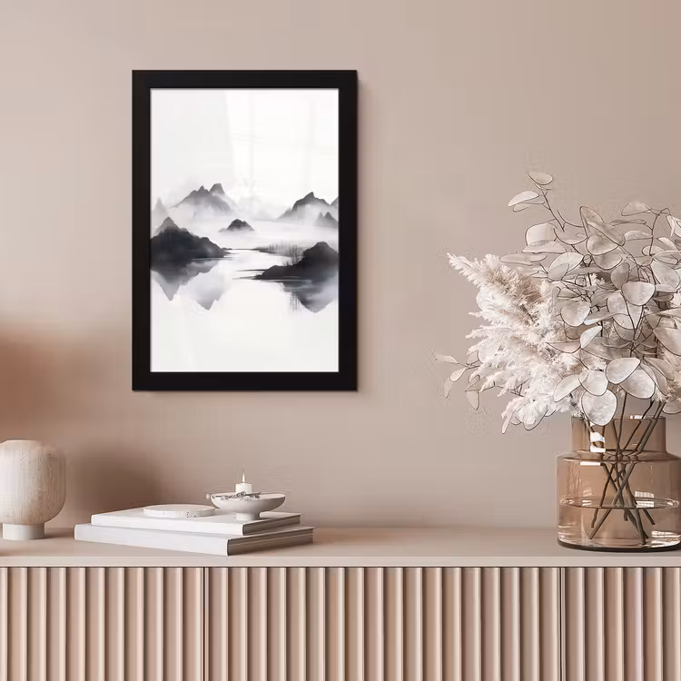 Poster met lijst - Bergen - Mistig - Water - Wit — 5
