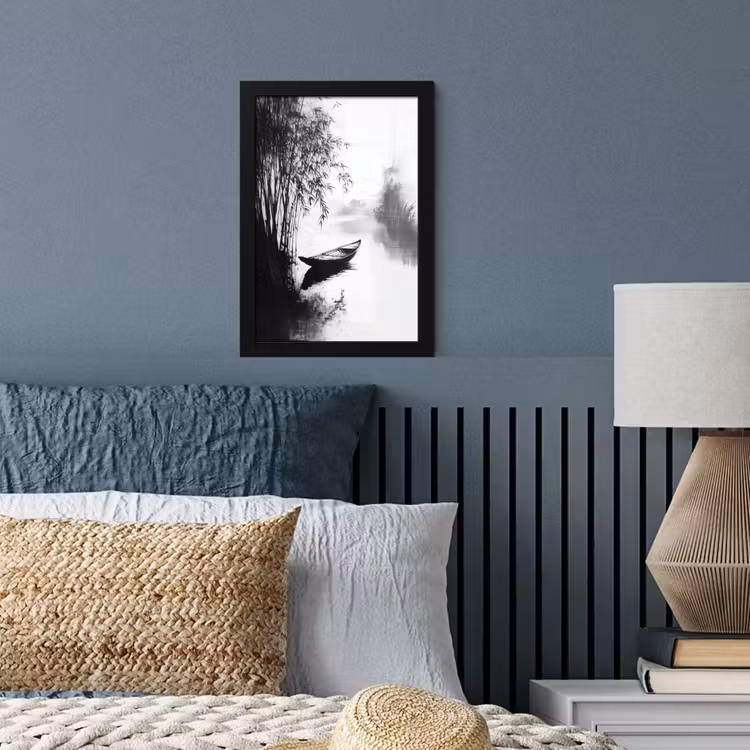 Poster met lijst - Boot - Rivier - Bamboe - Wit — 3
