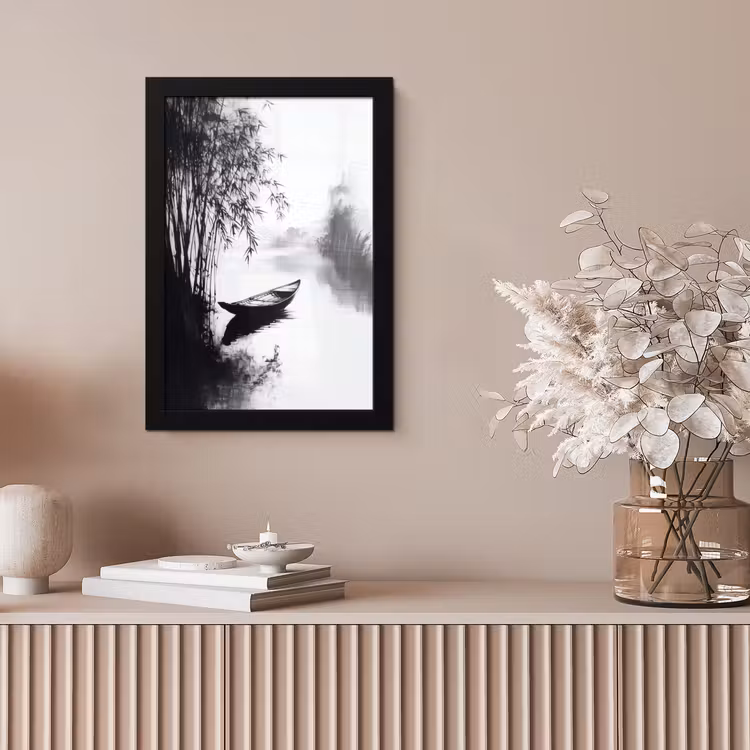 Poster met lijst - Boot - Rivier - Bamboe - Wit — 5