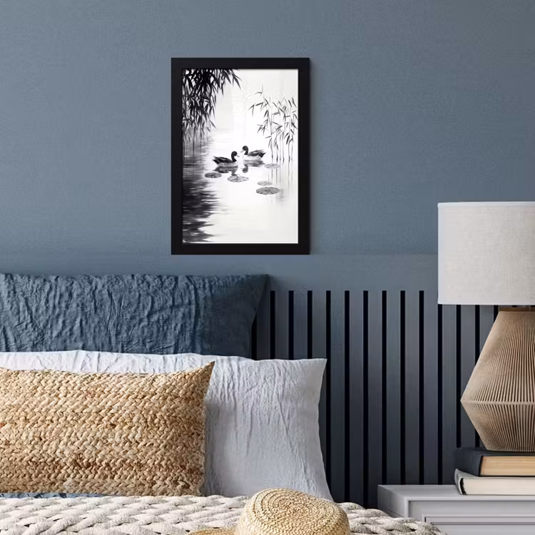 Poster met lijst - Eenden - Waterlelies - Riet - Zwart — 3