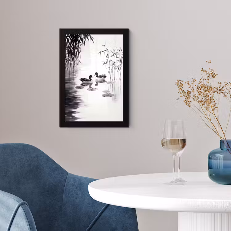 Poster met lijst - Eenden - Waterlelies - Riet - Zwart — 4