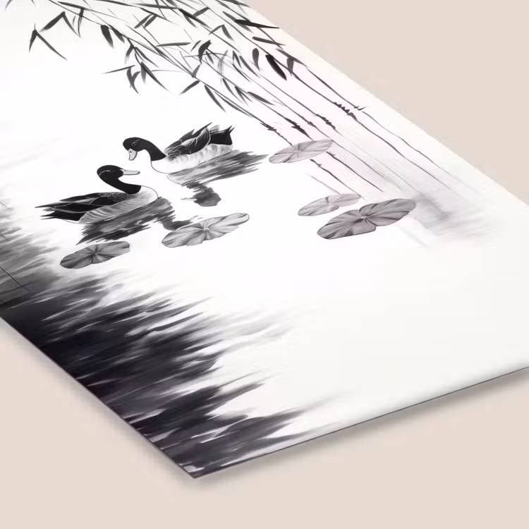 Poster met lijst - Eenden - Waterlelies - Riet - Zwart — 7