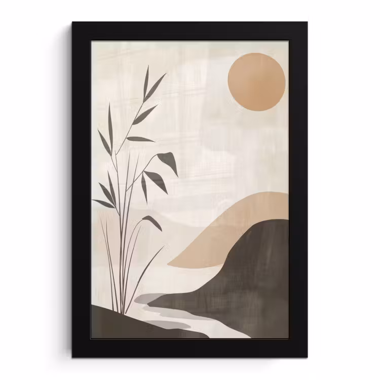 Poster met lijst - Japandi - Landschap - Beige — 1