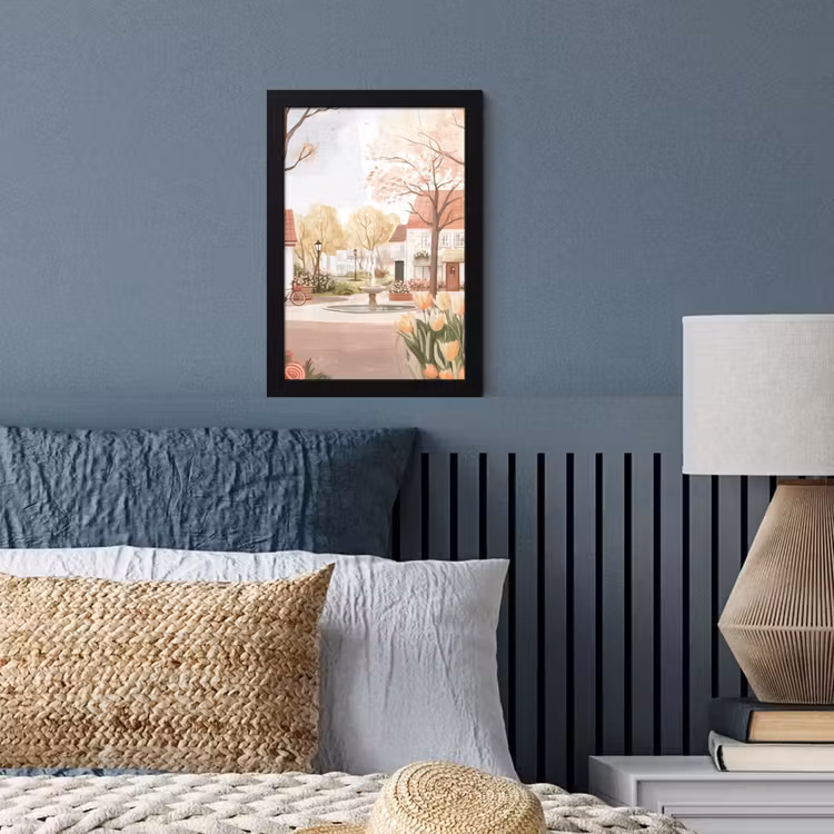 Poster met lijst - Dorpsplein - Fontein - Tulpen — 3