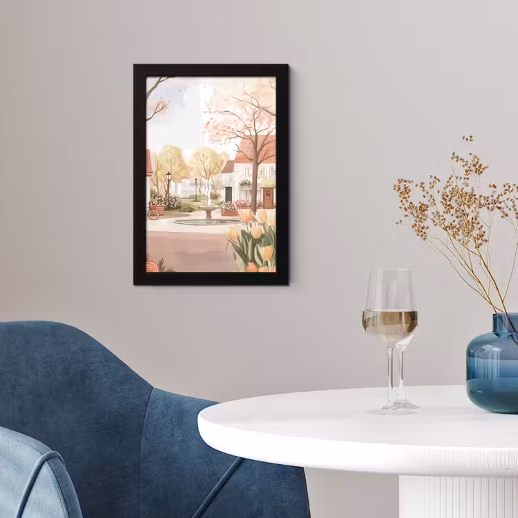 Poster met lijst - Dorpsplein - Fontein - Tulpen — 4