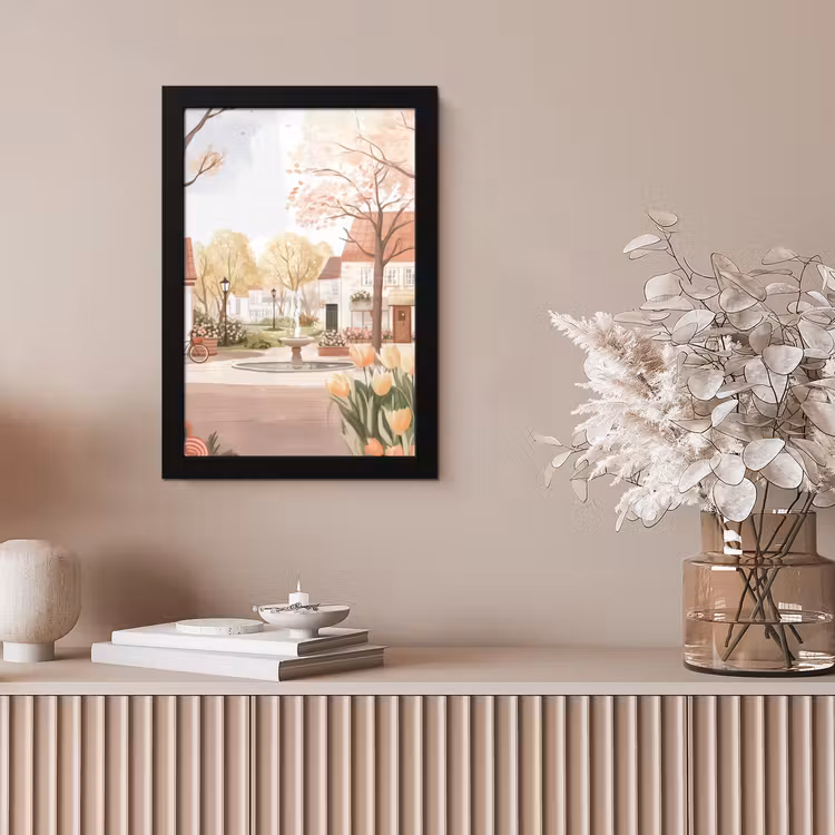 Poster met lijst - Dorpsplein - Fontein - Tulpen — 5