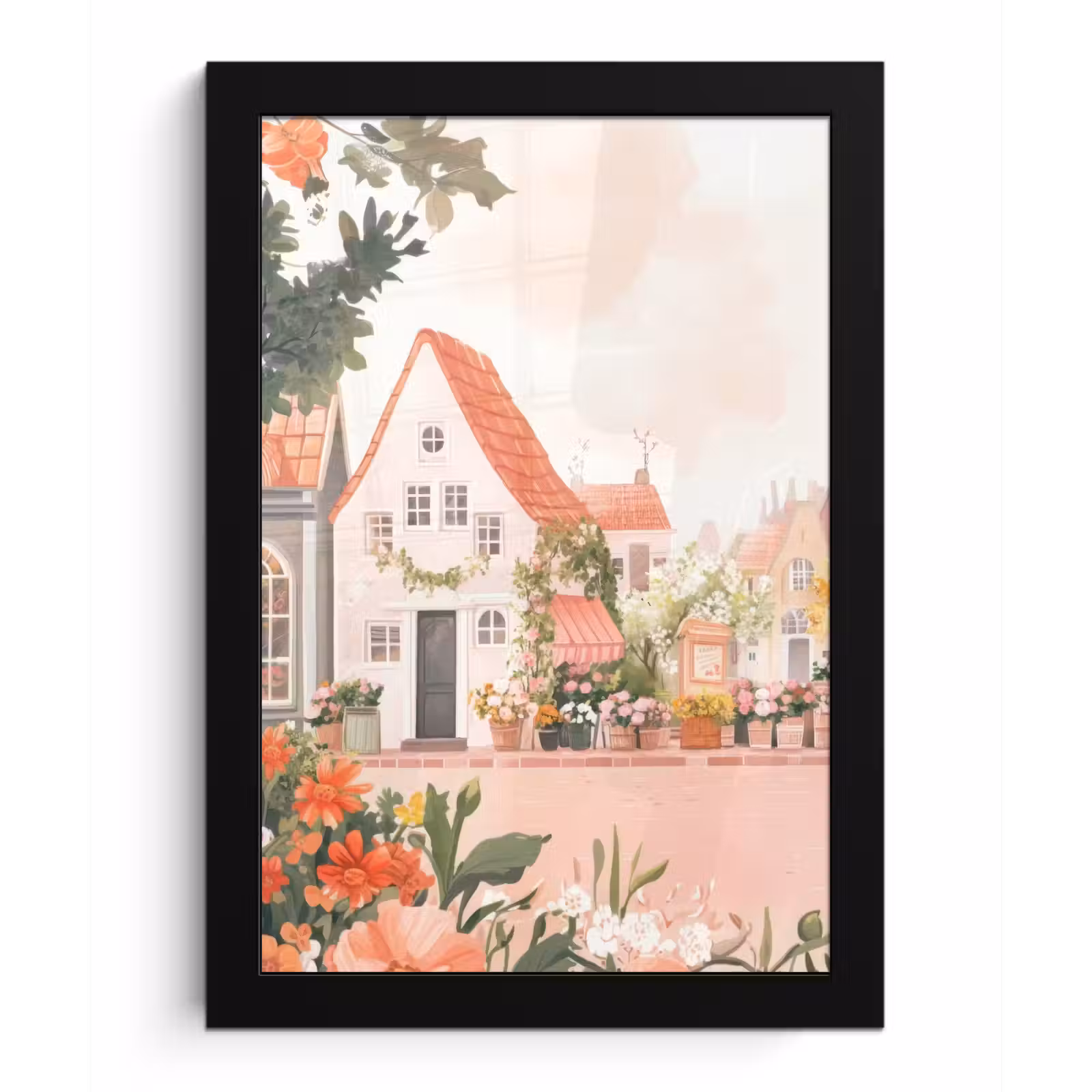 Poster met lijst - Bloemen - Huizen - Dorp — 1