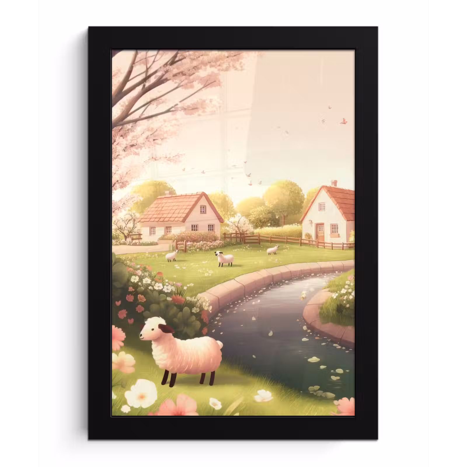 Poster met lijst - Schapen - Huisje - Platteland — 1