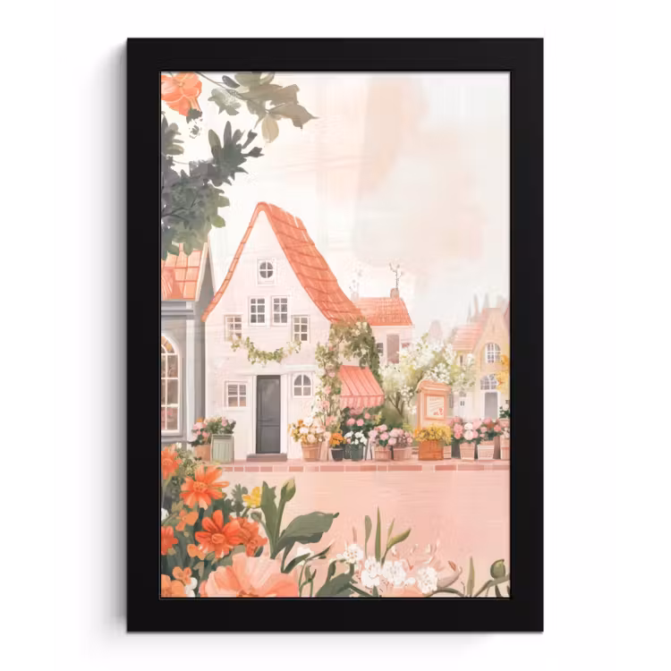 Poster met lijst - Bloemen - Huizen - Dorp — 1