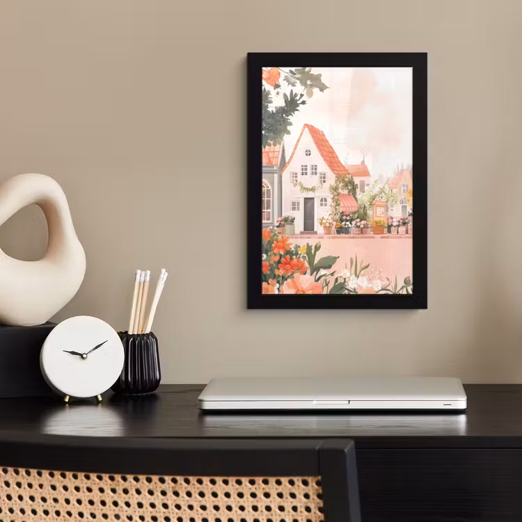 Poster met lijst - Bloemen - Huizen - Dorp — 2