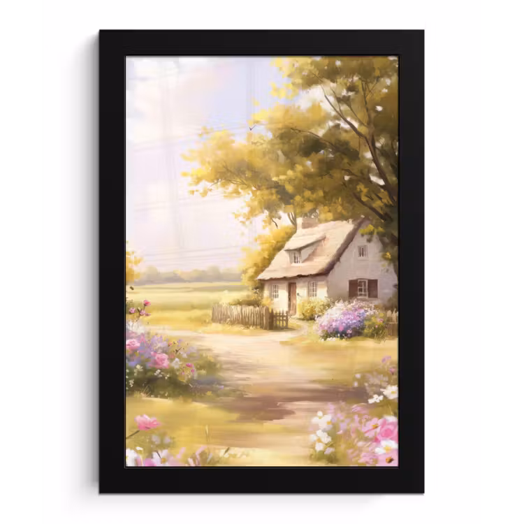 Poster met lijst - Huisje - Hout - Bloemen — 1
