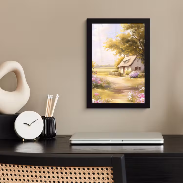 Poster met lijst - Huisje - Hout - Bloemen — 2