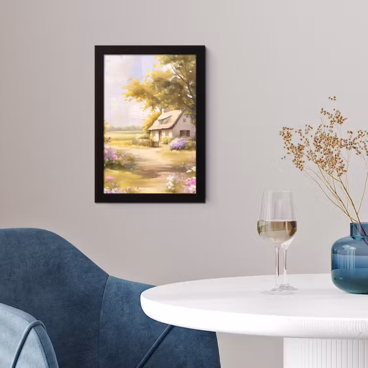Poster met lijst - Huisje - Hout - Bloemen — 4