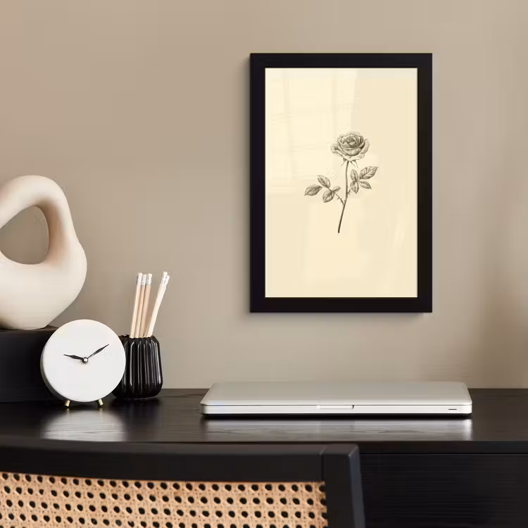 Poster met lijst - Illustratie - Zwart - Roos — 2