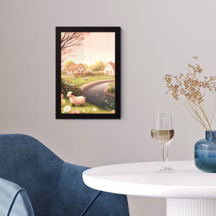 Poster met lijst - Schapen - Huisje - Platteland — 4