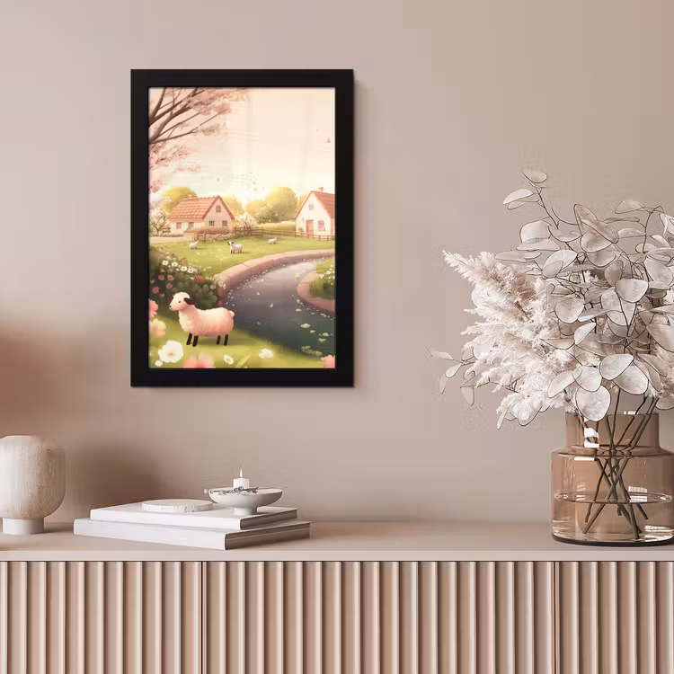 Poster met lijst - Schapen - Huisje - Platteland — 5