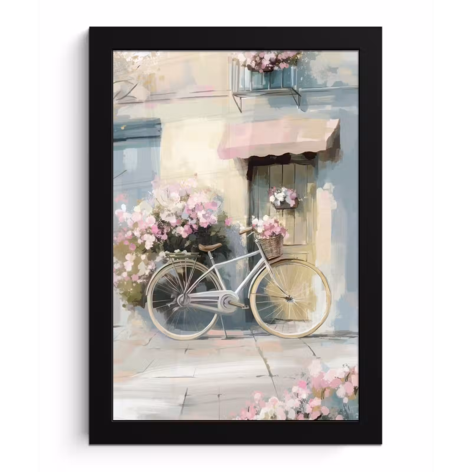 Poster met lijst - Fiets - Pastelkleuren - Bloemen — 1