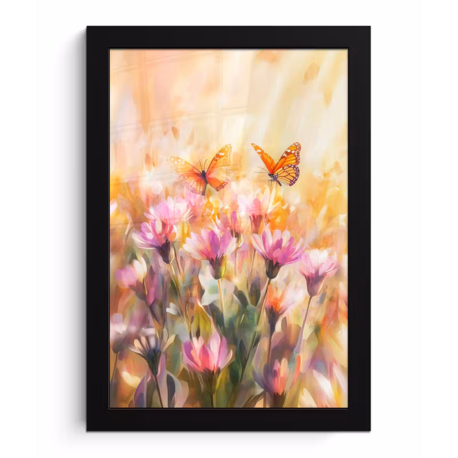 Poster met lijst - Vlinders - Oranje - Bloemen — 1
