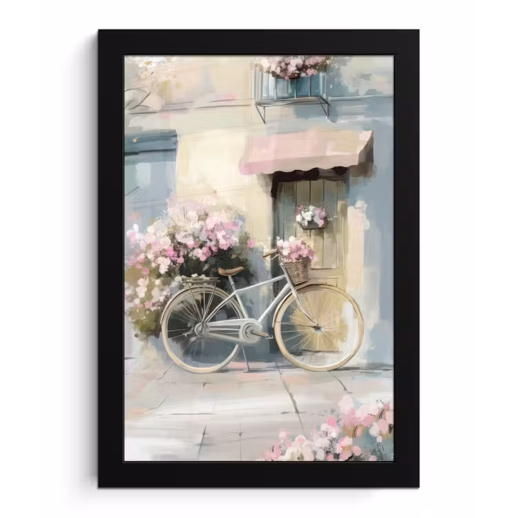 Poster met lijst - Fiets - Pastelkleuren - Bloemen — 1