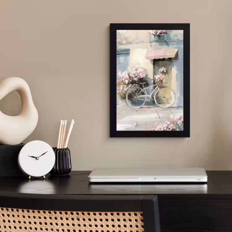 Poster met lijst - Fiets - Pastelkleuren - Bloemen — 2