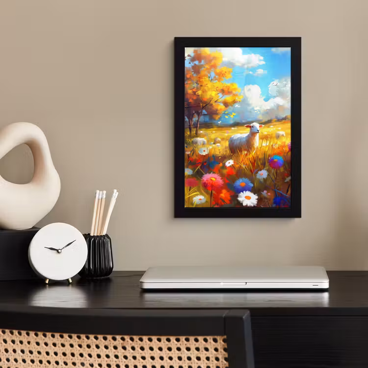 Poster met lijst - Schaap - Weide - Bloemen — 2