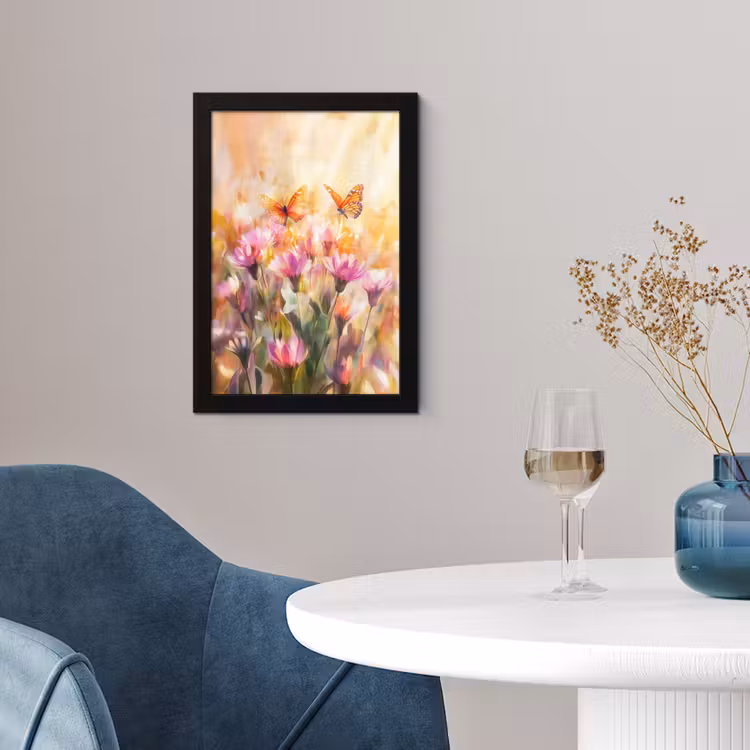 Poster met lijst - Vlinders - Oranje - Bloemen — 4