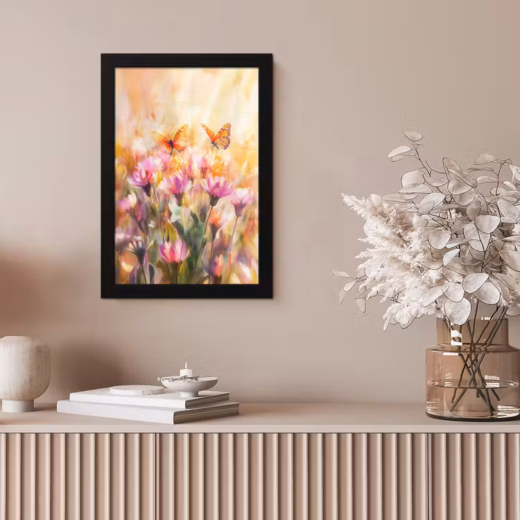 Poster met lijst - Vlinders - Oranje - Bloemen — 5