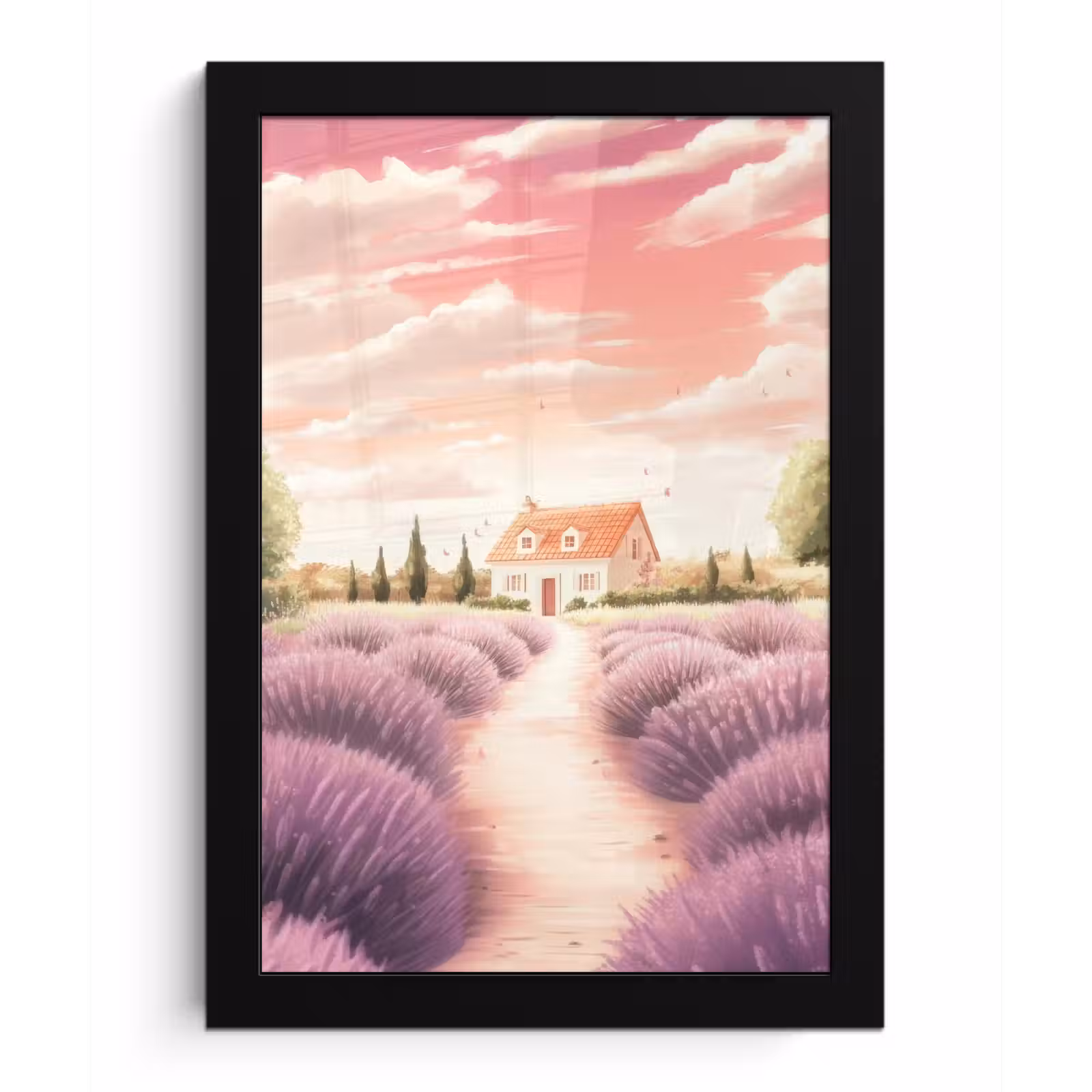 Poster met lijst - Lavendelveld - Huis - Paars — 1