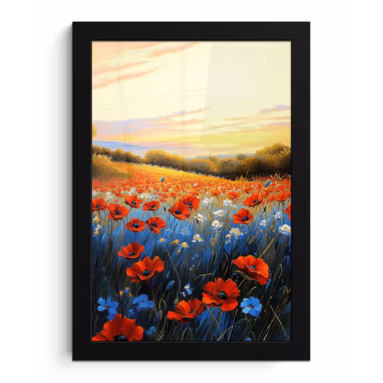 Poster met lijst - Klaproos - Bloemenveld - Kleurrijk — 1