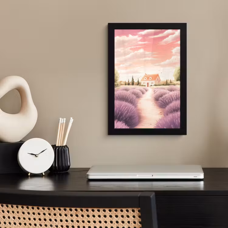 Poster met lijst - Lavendelveld - Huis - Paars — 2