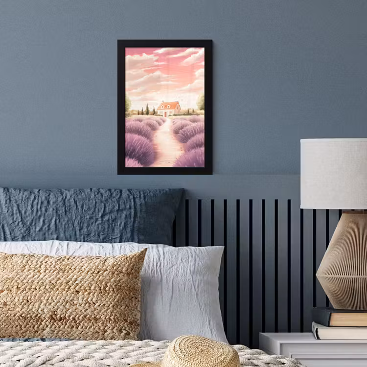 Poster met lijst - Lavendelveld - Huis - Paars — 3