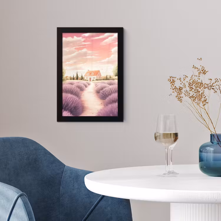 Poster met lijst - Lavendelveld - Huis - Paars — 4