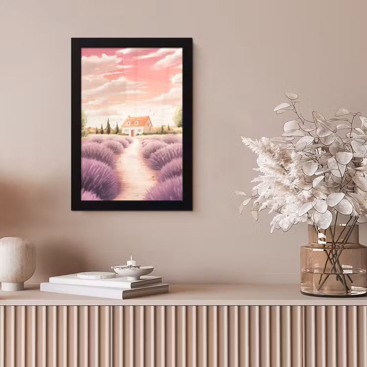 Poster met lijst - Lavendelveld - Huis - Paars — 5
