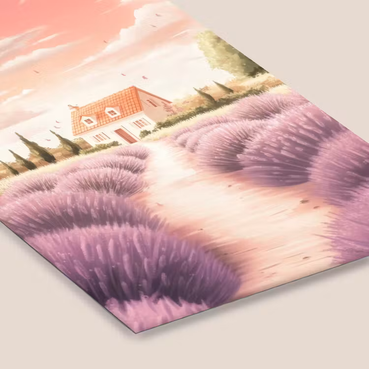 Poster met lijst - Lavendelveld - Huis - Paars — 7