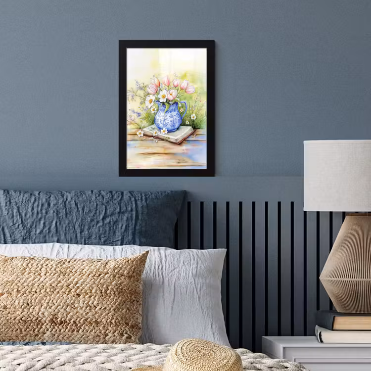 Poster met lijst - Vaas - Delftsblauw - Madeliefjes — 3