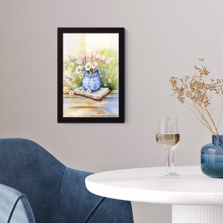 Poster met lijst - Vaas - Delftsblauw - Madeliefjes — 4