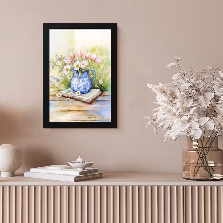 Poster met lijst - Vaas - Delftsblauw - Madeliefjes — 5