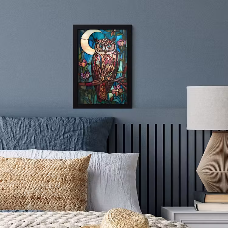 Poster met lijst - Uil - Mozaïek - Maan - Nacht — 3