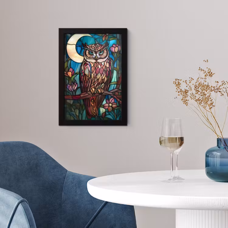 Poster met lijst - Uil - Mozaïek - Maan - Nacht — 4