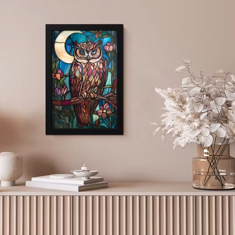 Poster met lijst - Uil - Mozaïek - Maan - Nacht — 5