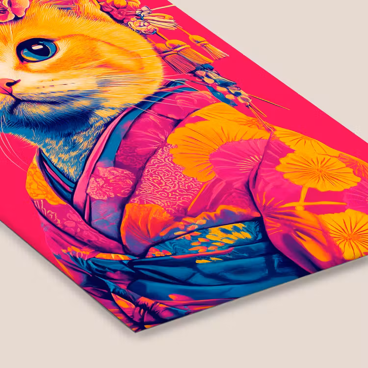 Poster met lijst - Kat - Kimono - Bloemen - Roze — 7