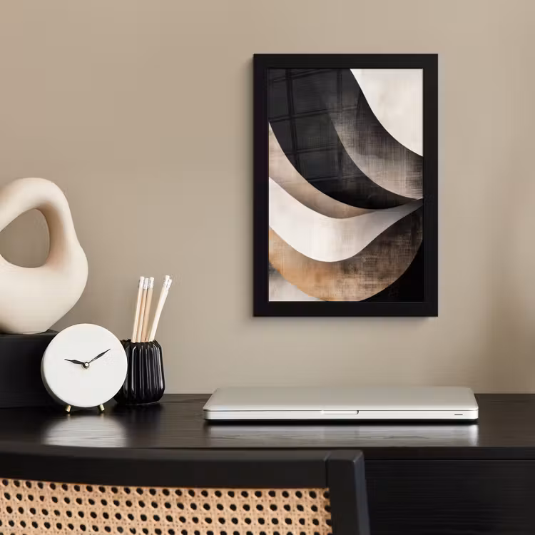 Poster met lijst - Abstract - Golven - Zwart - Verweerd — 2